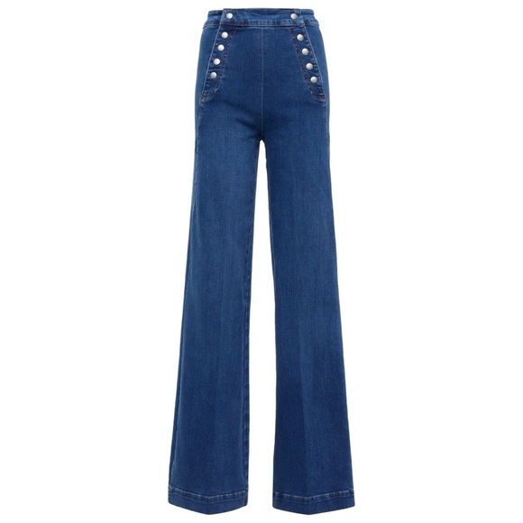 Frame Sailor Snap High Rise Wide Leg Jeans Denim Dark Wash Blue Adele - Picture 12 of 14